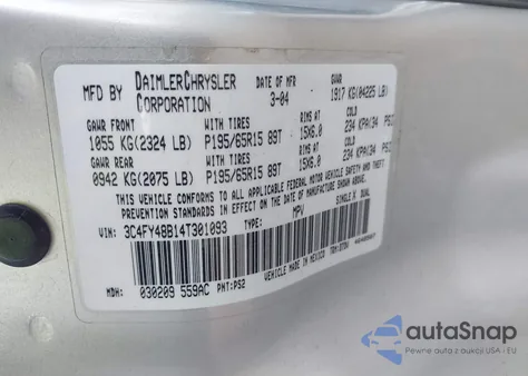 2004 Chrysler Pt Cruiser from USA, damaged, VIN 3C4FY48B14T301093